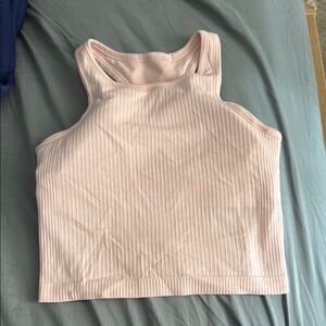 Lululemon Athletica Pink and White Ribbed Crop Tank Top